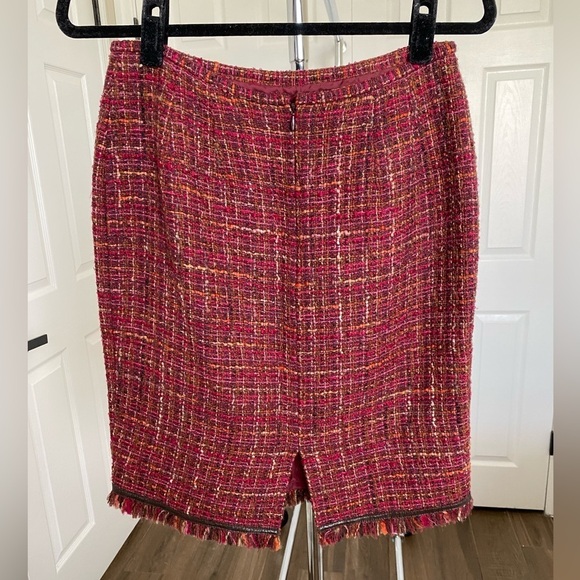Lafayette 148 Petite Tweed Wool Cotton Red Pink Orange Multicolor skirt 8 or 8P - Picture 4 of 10